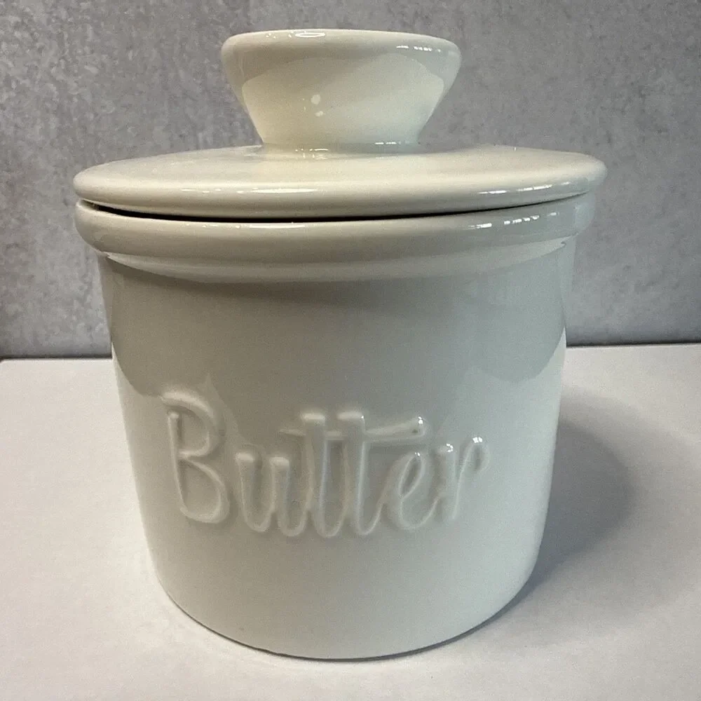 French Style Ceramic Butter Keeper – White Crock – French Butter Dish